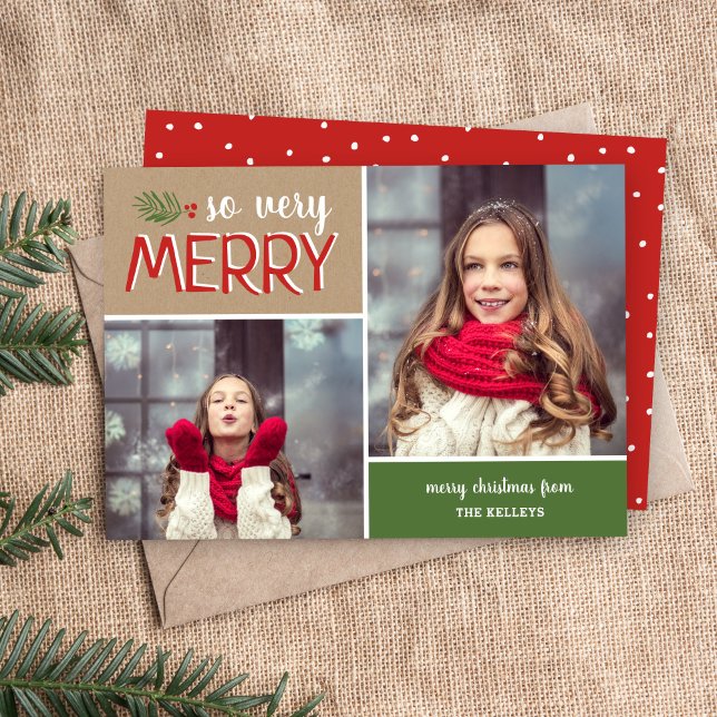 So Very Merry 2 Photo Collage Holiday Card (Creator Uploaded)