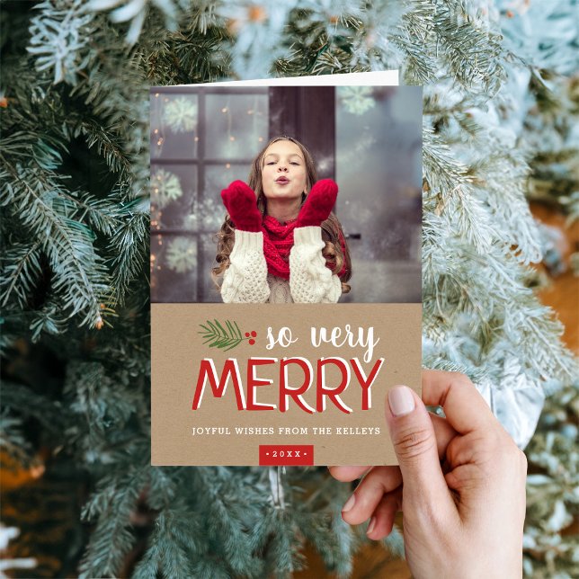 So Very Merry 2 Photo Folded Holiday Card (Creator Uploaded)