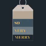 So Very Merry Blue Stripes Christmas Gift Tags<br><div class="desc">A modern gift tag featuring stripes in blue and taupe with a message that reads "so very merry" in faux gold.</div>