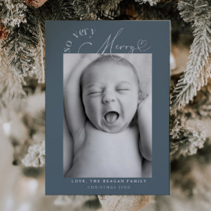 So Very Merry Christmas Slate Blue Birth Announcement