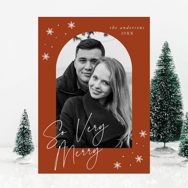 So Very Merry Cinnamon Arch Frame Photo Holiday Card (Creator Uploaded)
