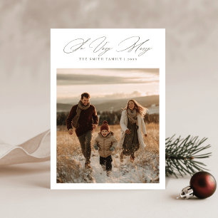 So Very Merry Elegant Script Snowy Family Photo Holiday Card