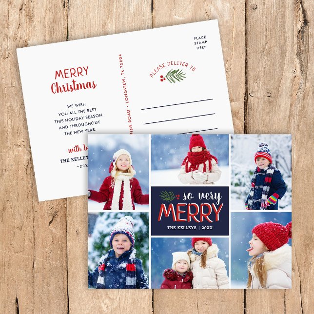 So Very Merry Holiday Photo Collage Postcard (Creator Uploaded)