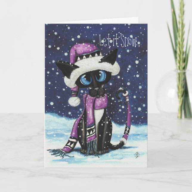 So We Can Snuggle Siamese Cat by BiHrLe Holiday Card (Front)