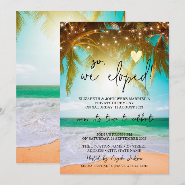 So We Eloped,Beach Palms Wedding Elopement  Invitation (Front/Back)