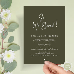 So, We Eloped, Modern Wedding Elopement Dinner Invitation