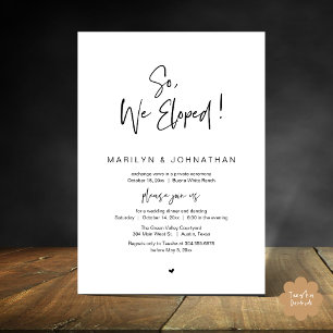 So, We Eloped, Modern Wedding Elopement Dinner Invitation