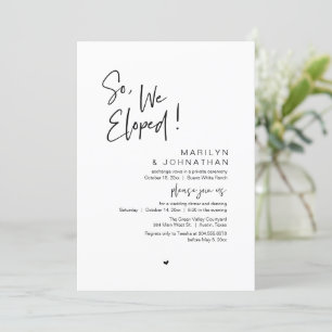 So, We Eloped, Modern Wedding Elopement Dinner Invitation