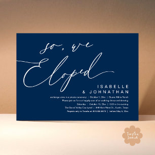So, We Eloped, Romantic Wedding Dinner Party Invitation
