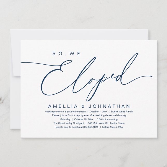 So, We Eloped, Romantic Wedding Elopement Party Invitation (Front)