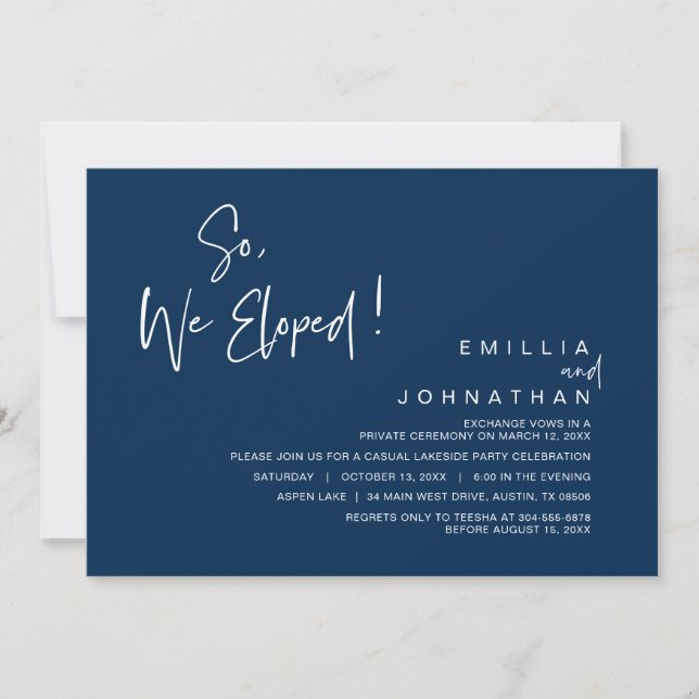 So, We Eloped, Wedding Elopement Party Invitation (Front)