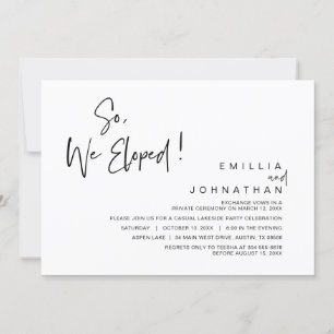 So, We Eloped, Wedding Elopement Party Invitation