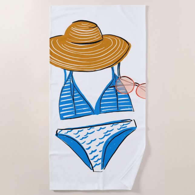 Soak up the Sun - Blue Swimsuit Beach Towel (Front)