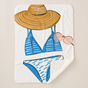 Soak up the Sun - Blue Swimsuit Sherpa Blanket