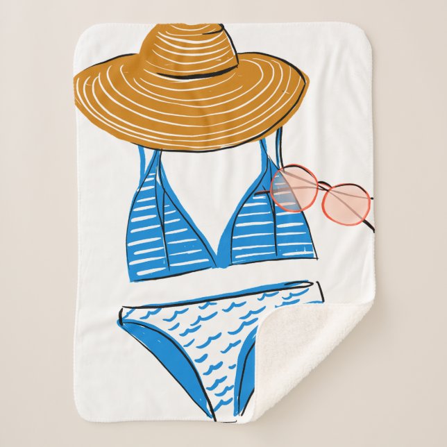 Soak up the Sun - Blue Swimsuit Sherpa Blanket (Front)