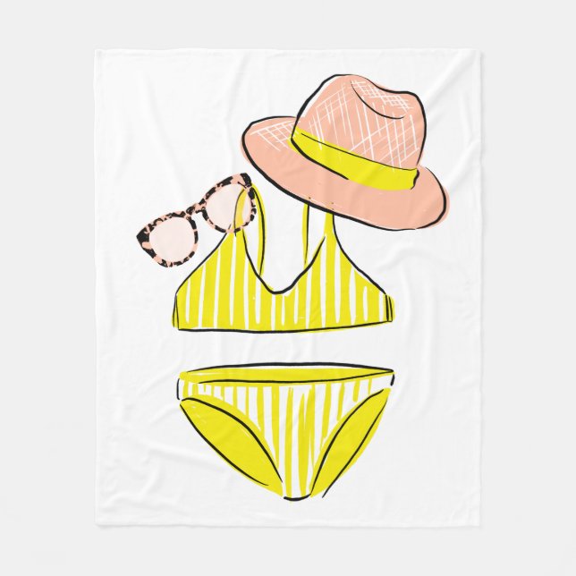 Soak up the Sun - Yellow Swimsuit Fleece Blanket (Front)