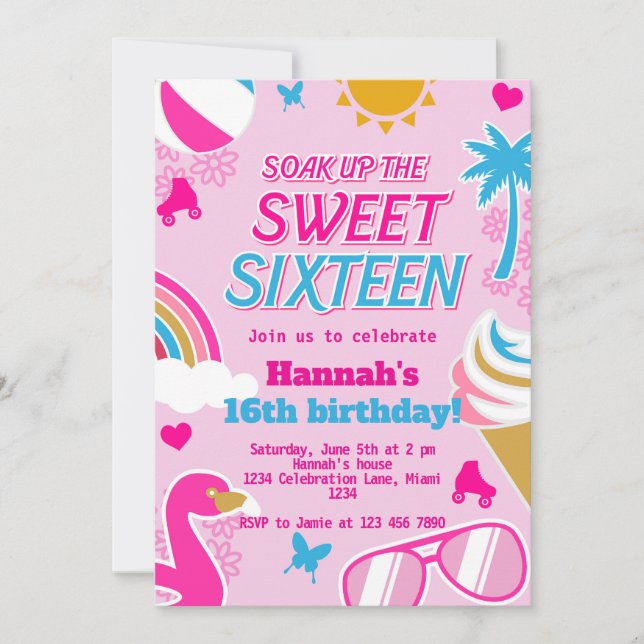 Soak up the Sweet 16 Pool Party Birthday summer Invitation (Front)