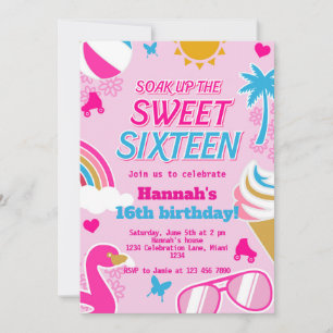 Soak up the Sweet 16 Pool Party Birthday summer Invitation