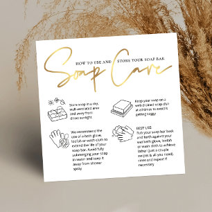 Soap Bar Care Instructions Chic White & Gold Logo Square Business Card