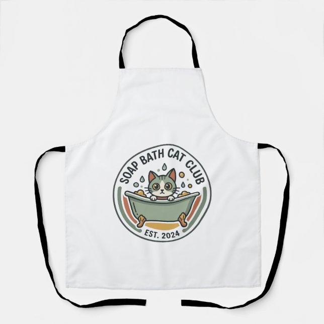 Soap Bath Cat POD Vector Art - Soap Bath Cat Club_ Apron (Front)