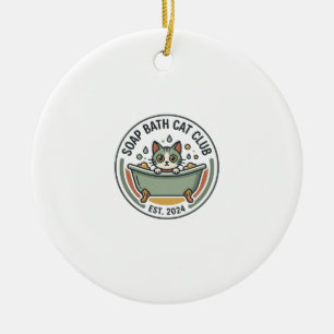 Soap Bath Cat POD Vector Art - Soap Bath Cat Club_ Ceramic Tree Decoration