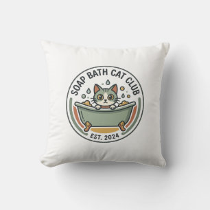 Soap Bath Cat POD Vector Art - Soap Bath Cat Club_ Cushion