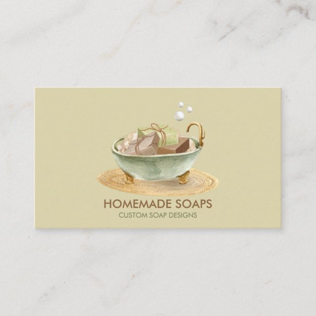 Soap Bath tub green bubble Business Card (Front)