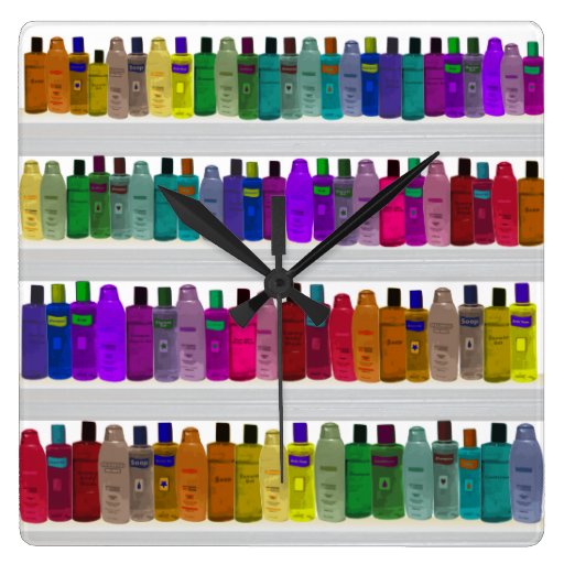 Image of Soap Bottle Rainbow - for bathrooms, salons etc Square Wall Clock