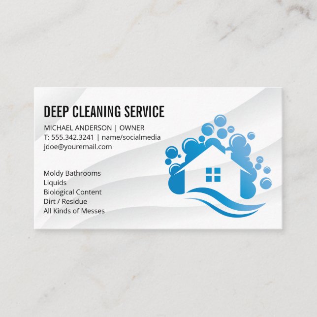 Soap Bubbles House Cleaning Logo Business Card (Front)