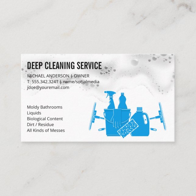 Soap Bubbles | House Cleaning Tools Icon Business Card (Front)