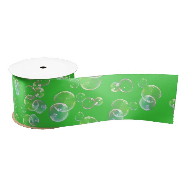 Soap Bubbles On Neon Green Satin Ribbon (Spool)