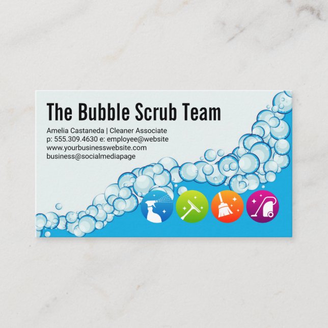 Soap Bubbles | Sanitising Cleaning Icons  Business Card (Front)