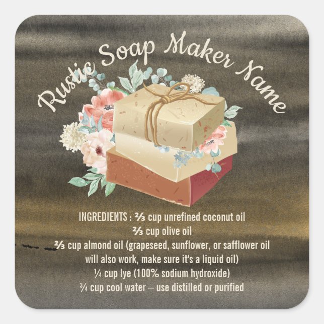 Soap Ingredients Rustic Handmade Square Sticker (Front)