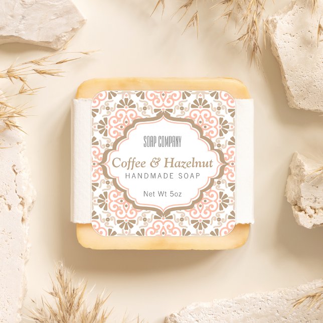 Soap Label | Coral & Brown | Floral Mosaic Pattern (Creator Uploaded)