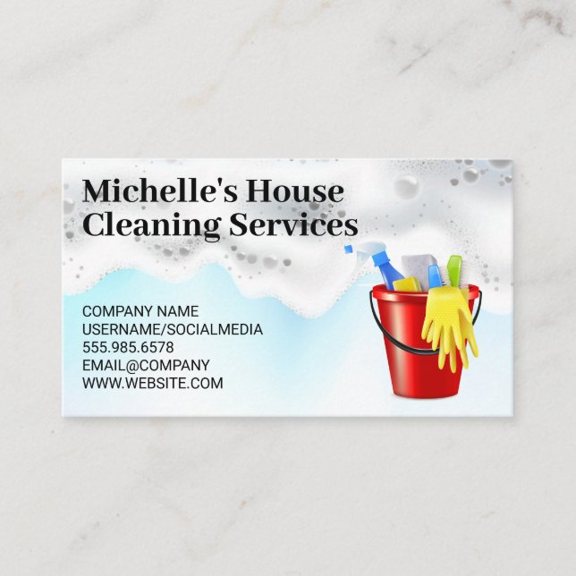 Soap Lather | Cleaning Products in Bucket Business Card (Front)
