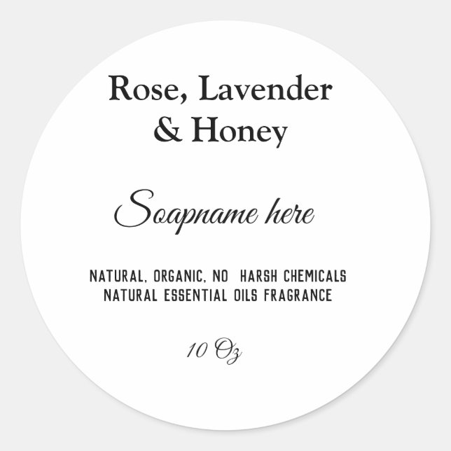 soap name weight website ingredients details q r  classic round sticker (Front)