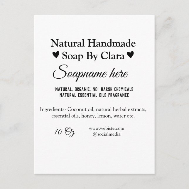 soap name weight website ingredients details text postcard (Front)