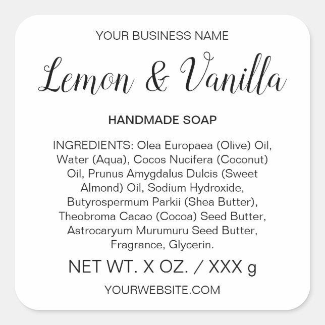 Soap or Skincare Handmade Artisan Product Label (Front)