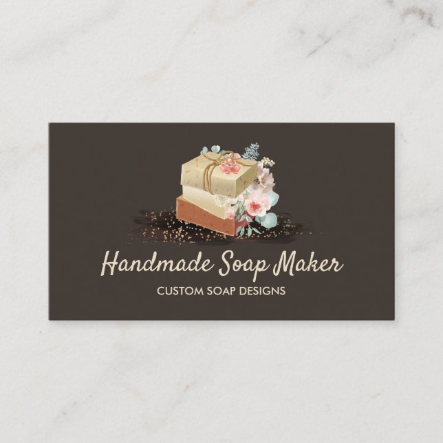 Soap Sparkle Floral Brown Business Card (Front)