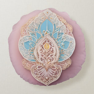 Soapy Blush Lace AI art Round Cushion
