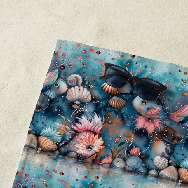 Soapy sea funny fish inhabitants beach towel (In Situ)