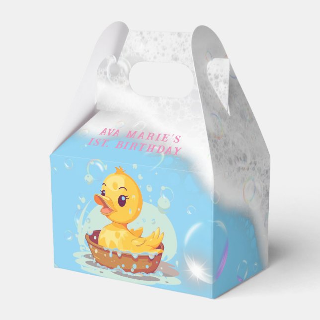 Soapy Yellow Rubber Duck Girl 1st birthday Party Favour Box (Front Side)