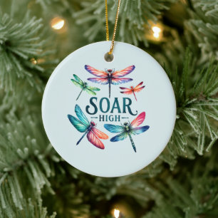 Soar High - Dragonfly Colourful Inspirational Ceramic Tree Decoration