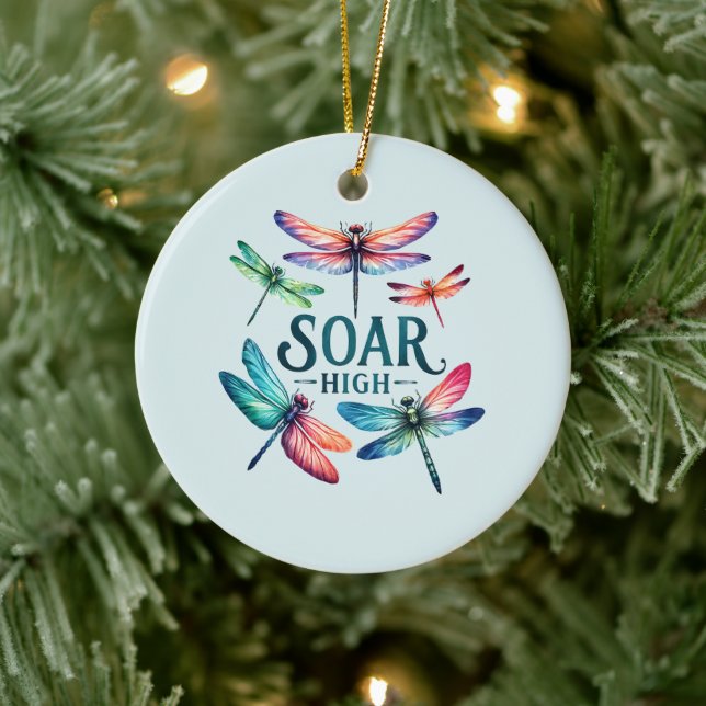 Soar High - Dragonfly Colourful Inspirational Ceramic Tree Decoration (Tree)