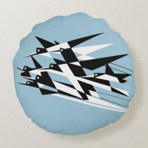 Soar To Success Art Deco Geometric Birds Round Cushion