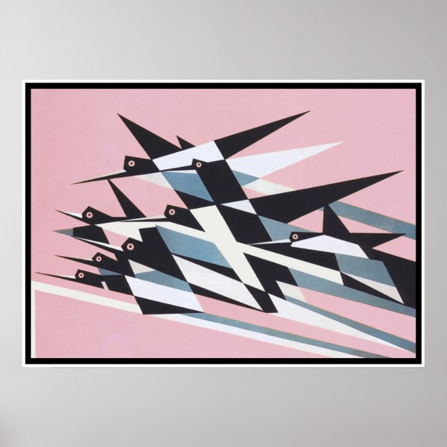 Soar to Success, Birds, Abstract, Geometric, Retro Poster (Front)