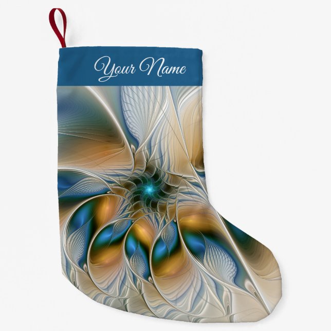 Soaring, Abstract Fantasy Fractal Art W. Blue Name Small Christmas Stocking (Front)