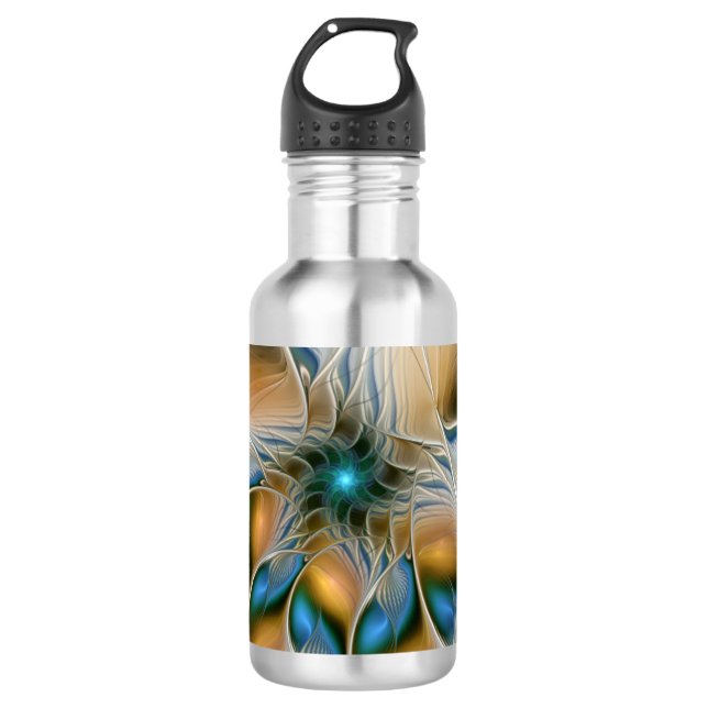 Soaring, Abstract Fantasy Fractal Art With Blue 532 Ml Water Bottle (Front)
