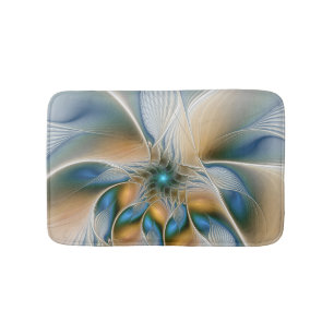 Soaring, Abstract Fantasy Fractal Art With Blue Bath Mat