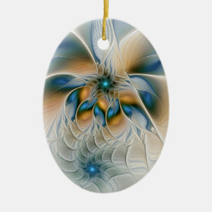Soaring, Abstract Fantasy Fractal Art With Blue Ceramic Tree Decoration